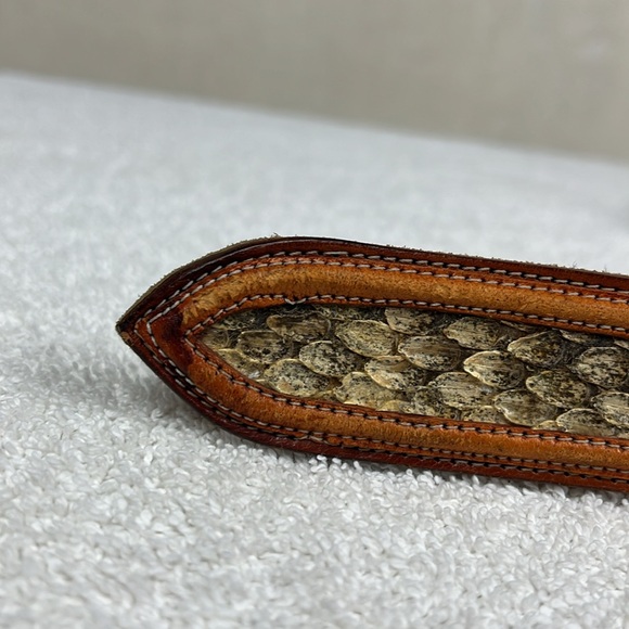 Leather Snake Skin Belt Size 34 Made in Mexico Rodeo Cowgirl Western - Picture 10 of 14